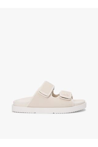 Tommy Hilfiger Double Strap Nubuck Sandal Kadın Bej Terlik - Fw0fw09298