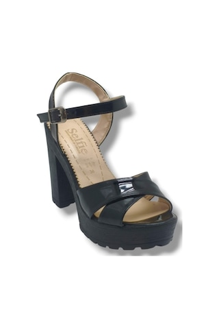 Selfie 4280-26 Rugan Çapraz Bant Platform Topuk Fashion Kadın Sandalet 11cm Siyah