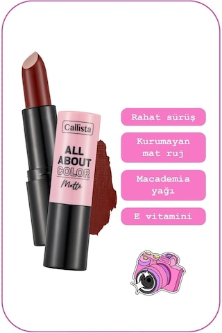 Callista All About Color Matte Lipstick Nemlendirici Mat Ruj - 509 Ruby Reing - Bordo