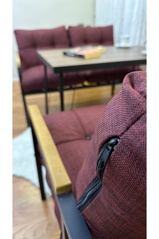 Modern Van Balkon, Bahçe, Cafe - Metal Kanepe Koltuk Takımı 2+2 +masa Takım Bordo