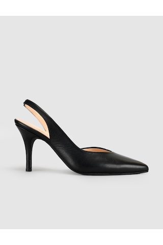 Cabani Siyah Süet Hakiki Deri Slingback Stiletto Kadın Ayakkabı