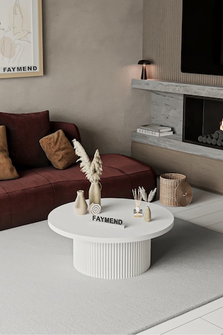 Faymend Kooky Modern Yuvarlak Beyaz Ahşap Orta Sehpa '70cm' Beyaz