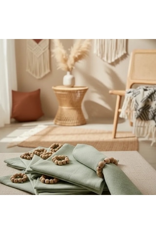 Premium Keten Adaçayı Yeşili 6lı Peçete Takımı 40x40 Toka Yeşil