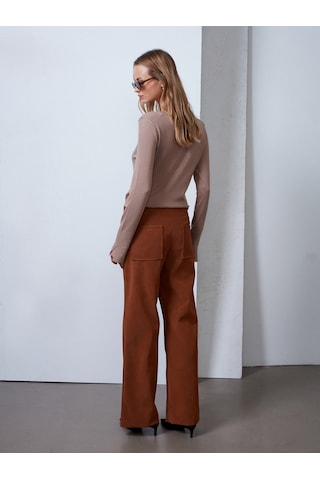 Dilvin 72252 Dikiş Detaylı Süet Görünümlü Pantolon-taba Taba