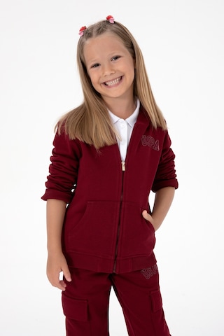 U.S. Polo Assn. Kız Çocuk Bordo Kapüşonlu Fermuarlı Basic Sweatshirt 50316837-VR014