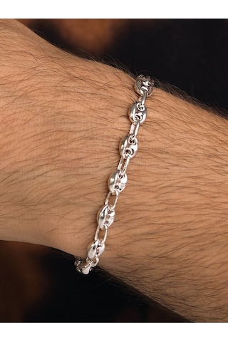 Gümüş Unisex Gemici Kahve Çekirdeği Model Zincir Bileklik 6 Mm
