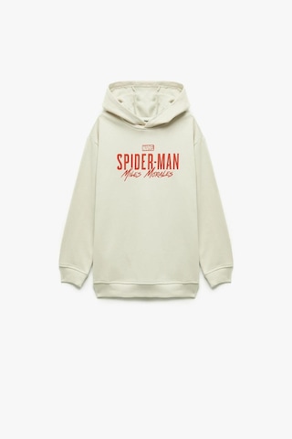 Koton Erkek Çocuk Lisanslı Örümcek Adam Baskılı Uzun Kollu Şardonlu Pamuklu Kapşonlu Sweatshirt Ekru