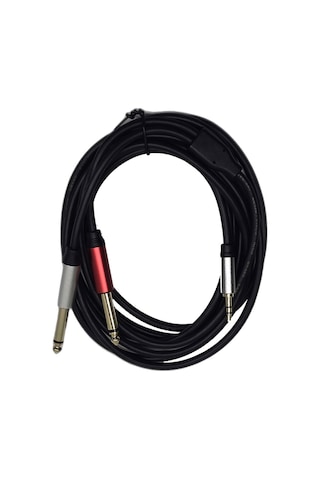 3 Metre 3.5 Mm To 2 X 6.35 Mm Ses Kablosu - Aux To Çivi Jak Mikser Ve Amfi Bağlantı Kablosu