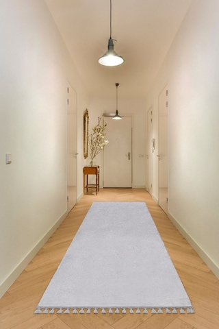 Vl Oval Comfort Overloklu Peluş Yolluk Açık Gri Gri Düz Ponpon