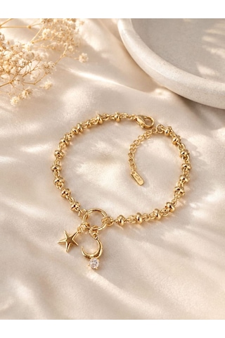 Cm Jewelry Ay Yıldız Figürlü Gold Premium Çelik Bileklik Altın