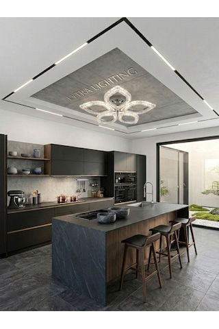Yonca Model Gümüş 5"li Ledli 3 Renk Modu Kristal Salon Mutfak Yatak Çocuk Odası Avize Gümüş
