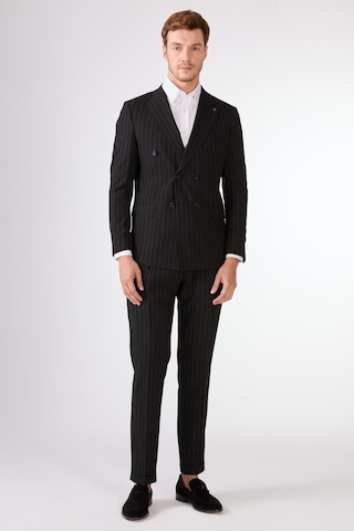 Dufy Siyah Çizgili Erkek Takım Elbise - Slim Fit Siyah