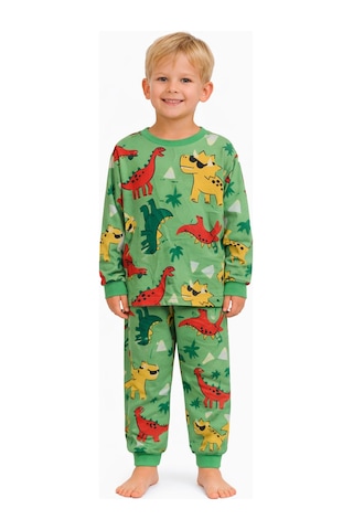 Mini Stella Kids Yeşil Dinozor Desenli Erkek Çocuk Pijama Takımı