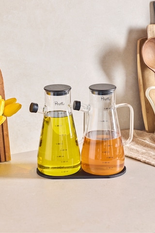 Gael Black 2 Li 900 Ml Tepsili Yağlık-sirkelik Seti 3 Parça Borosilikat Seffaf Şeffaf