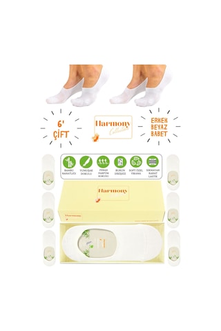 Harmony Collectıon Bambu Erkek Beyaz Babet 6 Çift Özel Kutulu, Burun Dikişsiz Ve Silikonlu Kaydırmaz Topuk Premıum