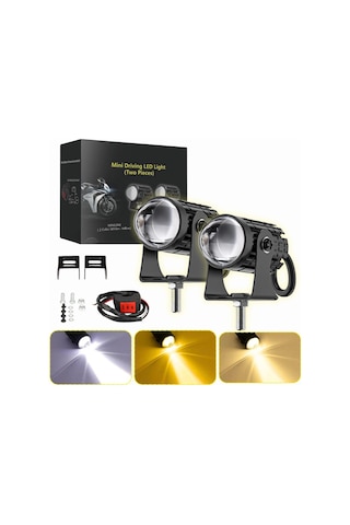 Motosiklet Scooter Mini Sis Farı Set Düğme Hediyeli Beyaz Sarı Mini Kasa 12v/24v Led Işık