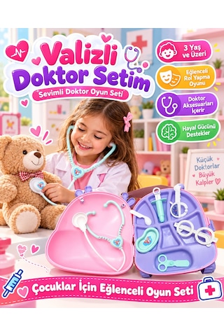 Oyuncak Çekçek Valizli Aksesuarlı Makyaj Doktor Tamir Set Taşınabilir Tekerlekli Renkli Çantalı Bavul Güzellik Eğitici Meslek Seti 50x25 Cm Çok Renkli
