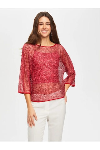Faik Sönmez Payet Detaylı Kayık Yaka Kadın Abiye Bluz Us25blz001 Kırmızı