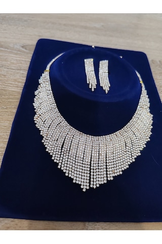 Zirkon Takı Seti 2li Kolye Küpe Gold
