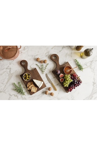 Fam Wood Art Doğal Ahşap 2'li Kesme Sunum Doğrama Tahtası,servis Tabağı%100 Çam Ağacı Kahverengi