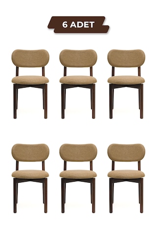 Ocean Ceviz Ahşap 6'lı Mutfak Salon Yemek Odası Sandalyesi