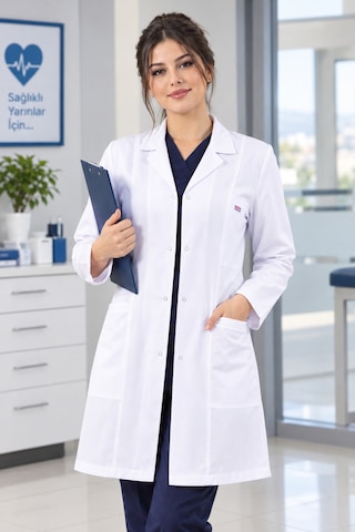 Beyaz Önlük Unisex Orta Boy Klasik Yaka Uzun Kol Doktor Öğretmen Hemşire Öğrenci Stajyer Eczacı Laboratuar Önlüğü