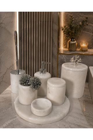 Akmera Elite 7 Parça %100 Gerçek Mermer Banyo Seti Beyaz