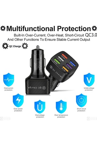 Sones Bk-360 6'sı 1 Arada Qc3.0+3.1a Usb Işıldayan Araç Şarj Cihazı Siyah