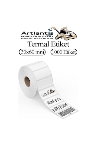 30x60 Mm Barkod Etiketi Yapışkanlı 1 Adet Rulo Etiket Termal Barkot Terazi Etiketi 1000 Li Barkod Yazıcılarına Uyumludur 1 Adet