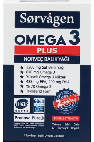 Sorvagen Omega 3 Plus Saf Norveç Balık Yağı. 60 Kapsül. 1200Mg