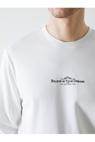 Lcwaıkıkı Classic Beyaz Bisiklet Yaka Uzun Kollu Baskılı Erkek Sweatshirt