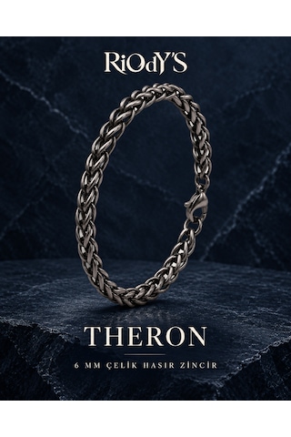 Riody's Theron Erkek Bileklik 6 Mm Füme Çelik Hasır Zincir Kancalı Kilit Gri