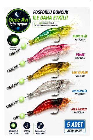 Cappadocians Deniz Avcılığı, Av, Karides Silikon Yem - Hazır Balık Yemi - Lrf Yem - Levrek Çupra Yemi - Jigheadli 5 Li Set - 7 Cm 6 Gr, Silikon Yem