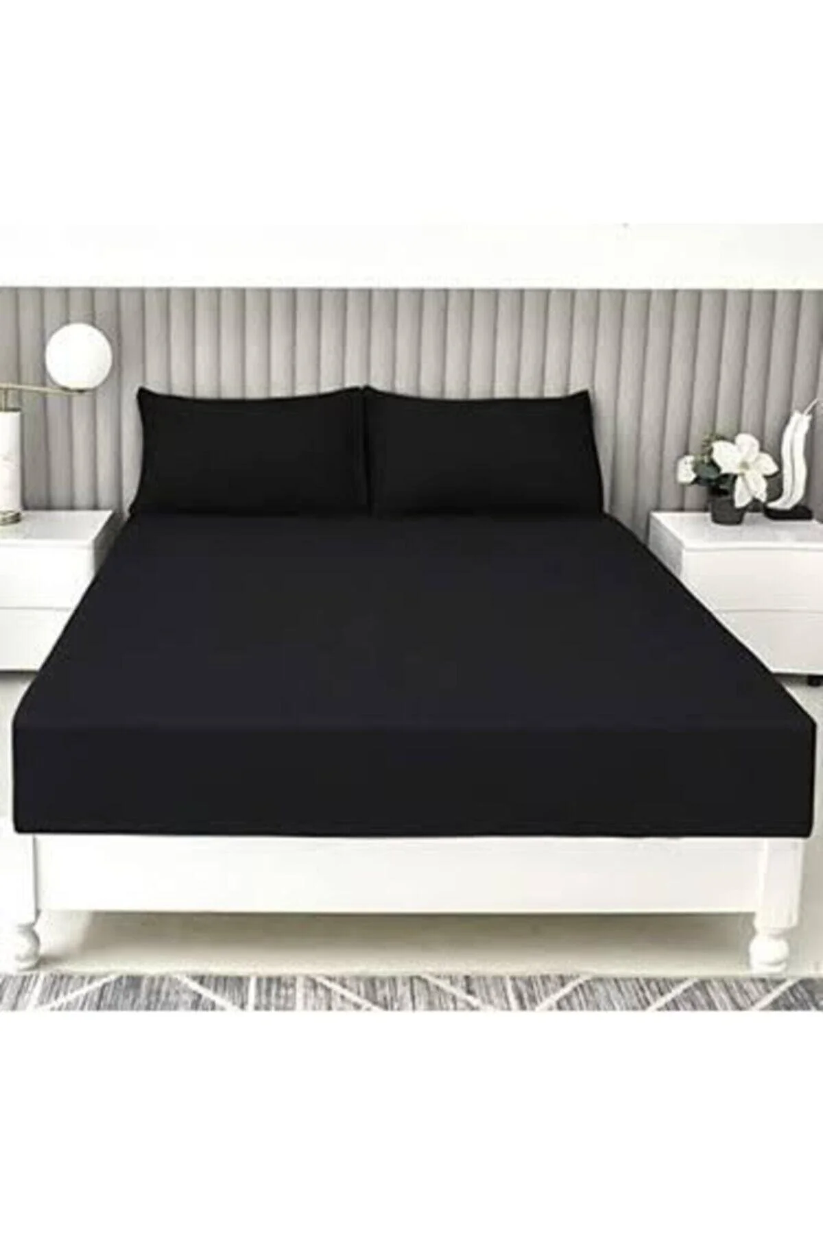 Çift Kişilik Battal Boy Yorgan Kılıfı Yastıklı Premium Ranforce Yumuşak Dokulu Siyah