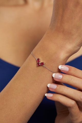 Roza Silver Yakut Taşlı Rodyum Kalp Minimal Gümüş Bileklik