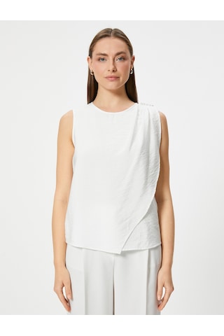 Koton Kolsuz Bluz İnci Detaylı Yuvarlak Yaka Viskon Kumaş Kırık Beyaz 4sak60387uw Ekru