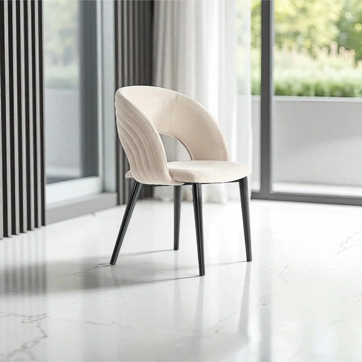 Dengema Mostar S88 Sandalye Krem Tiesto Polyester , Siyah Metal Ayak Krem - Siyah Ayak