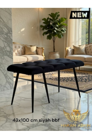 By Hakan Aşkın Stella 43x100 Cm Puf&bench Yatak Önü - Antre - Salon - Oturma Odası Siyah Stl01