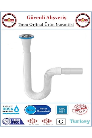 Lavabo Gider Sifonu Körüklü - Uzun Beyaz