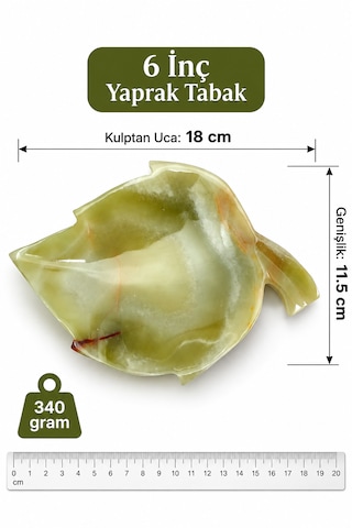 Yeşil Oniks Doğal Taş 6 İnç Yaprak Tabak Dekoratif Sunum Tabağı 1 Adet