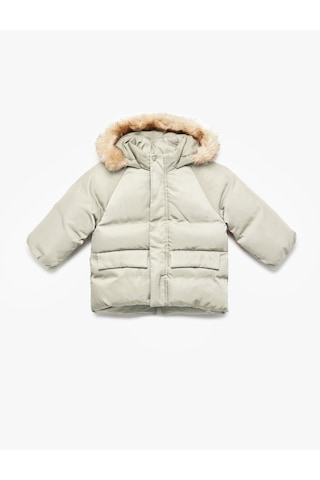 Koton Uzun Kollu Cepli Peluş Detaylı Kapşonlu Şişme Mont Taş 6wmb00005tw Taş