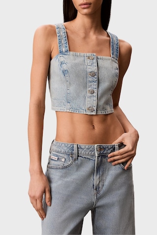 Calvin Klein % 100 Pamuk Logolu Şeritli Kot Askılı Bluz Bayan Bluz Lv047g728g Yp3 Açık Mavi
