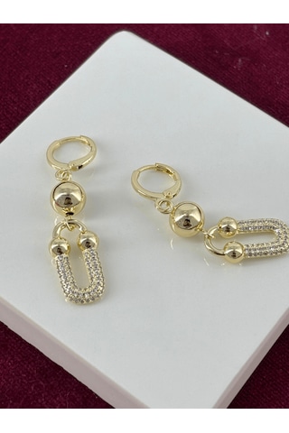 Altın Toplu Taşlı Sallantılı Gold Küpe Gold
