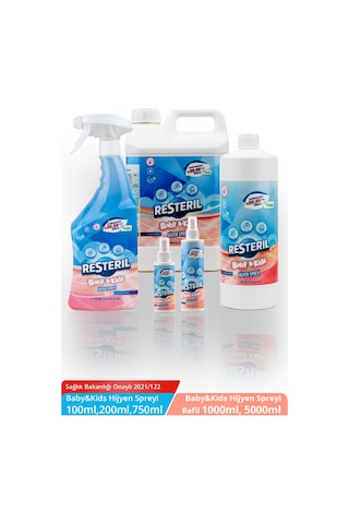 Resteril Doğal Alkolsüz Bebek Çocuk Dezenfektan Su Bazlı Hijyen Sprey Seti 5'li
