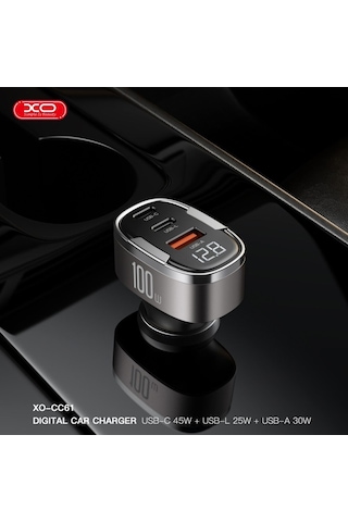 100w Pd Pps Hızlı Araç Şarj Aleti Type-c & Lightning & Usb-a 3 Portlu Voltaj Göstergeli Adaptör