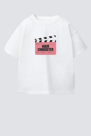 Monila Unisex Çocuk Pamuklu Bisiklet Yaka Baskılı T-shirt Ekru - Pembe