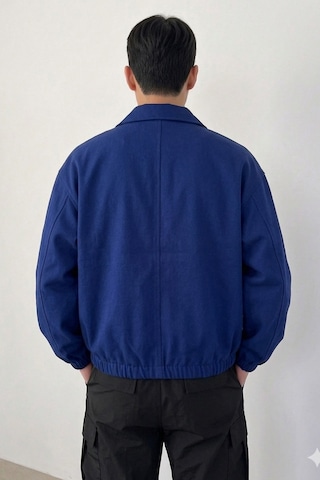 Tarz Cool Erkek Oversize Bomber Ceket Fermuarlı Basic Günlük Şık Mont Lacivert
