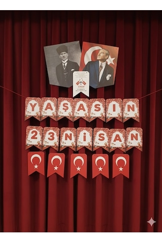 23 Nisan Okul Pano Süsleme Seti Yaşasın 23 Nisan Afiş & Bayraklı Süs Kalın Kuşe Kağıt Standart