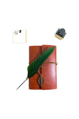 Kişiye Özel Kutulu Divit Kalem Ve Deri Kaplı Anı Defteri Yeşil