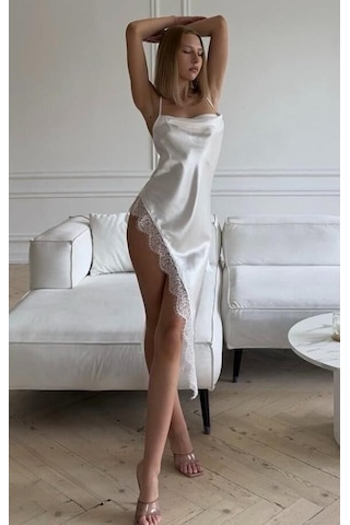 Nıght Lıght Kadın Beyaz Nightlight Saten Dantel Detaylı Fantezi Gecelik Beyaz